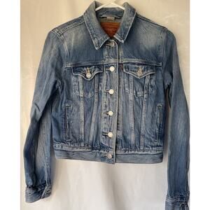 Levi's Denim Trucker Jacket Womens Sz S Jean Jacket Blue Wash Classic Button Up